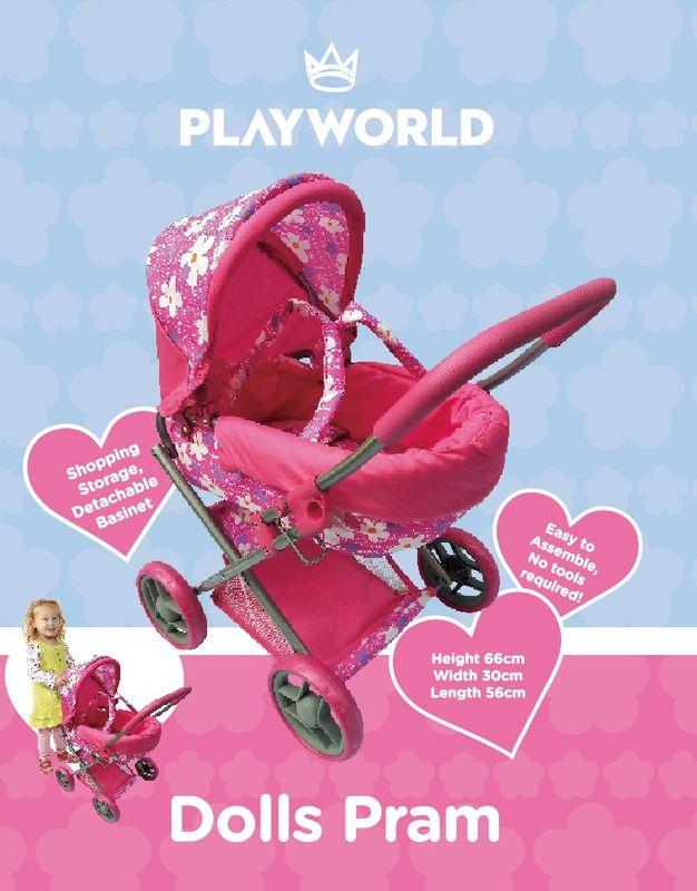PLAYWORLD DOLL PRAM MEDIUM PINK WF