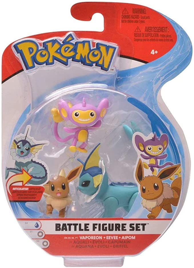 POKEMON 2 & 3 INCH 3 FIGURE PK - VAPOREON + EEVEE + AIPOM