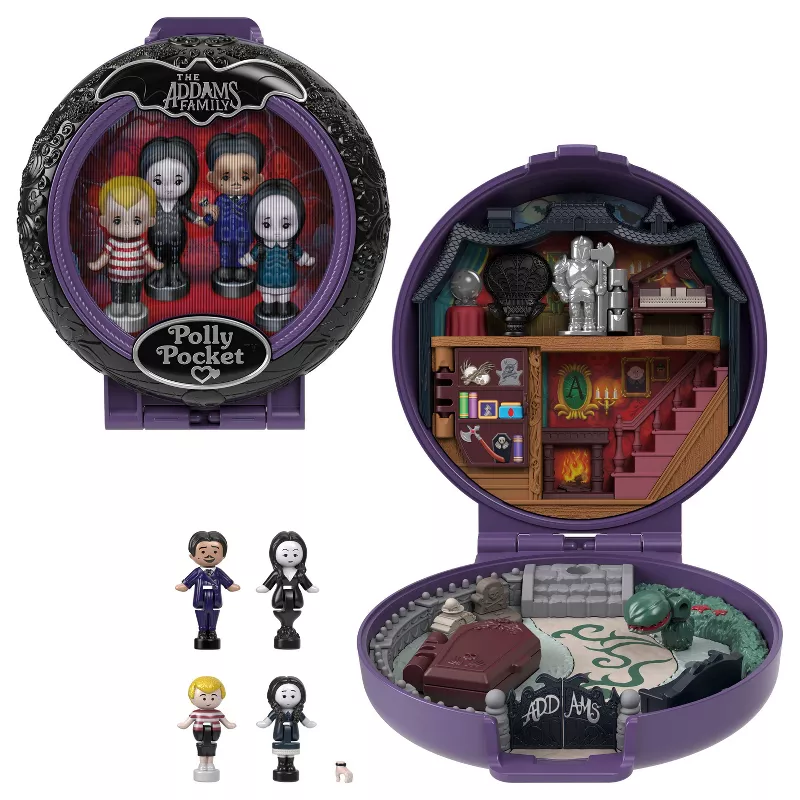 POLLY POCKET COLLECTOR PLAYSET, THE ADDAMS FAMILY COMPACT WITH 4 SPECIAL EDITION CHARACTER DOLLS