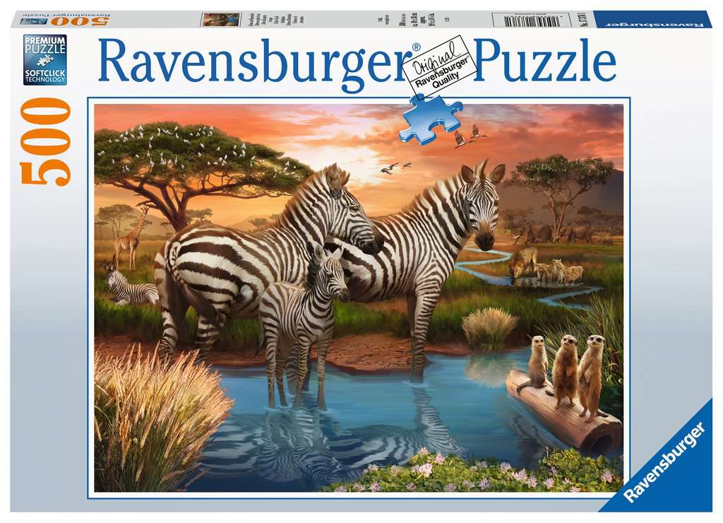 RAVENSBURGER 17376 1 ZEBRAS AT WATERHOLE 500 PIECE PUZZLE