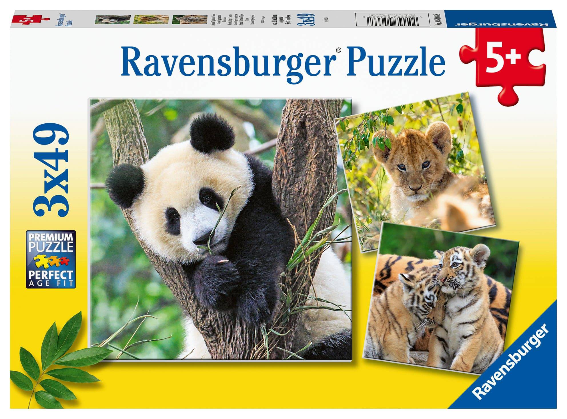 RAVENSBURGER - PANDA, LION AND TIGER CUBS 3X49 PIECE PUZZLE