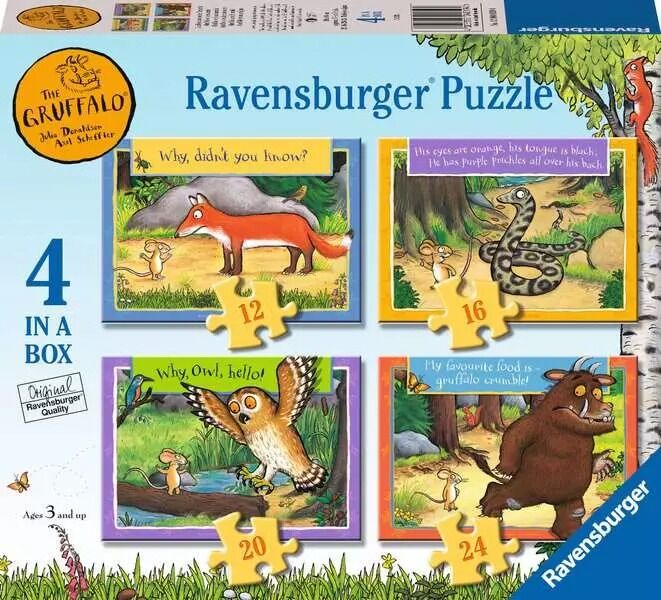 RAVENSBURGER PUZZLE GRUFFALO AND FRIENDS! 4 IN A BOX 12-16-20-24 PC