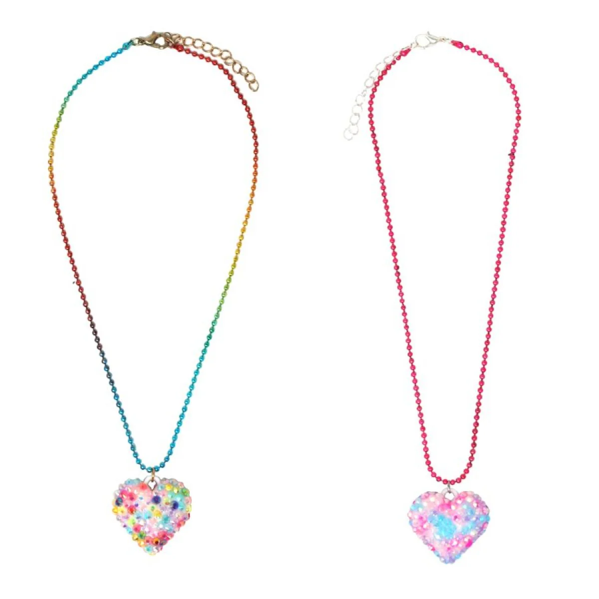PINK POPPY RHINESTONE HEART BALLCHAIN NECKLACE