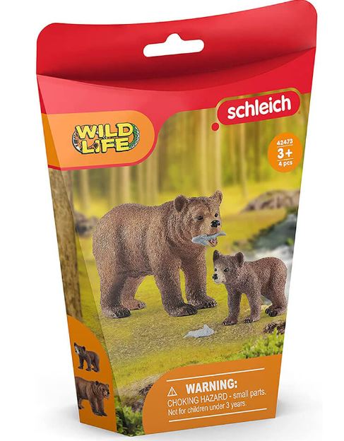 SCHLEICH - WILD LIFE - GRIZZLY BEAR MOTHER AND CUB WITH FISH - Image 2