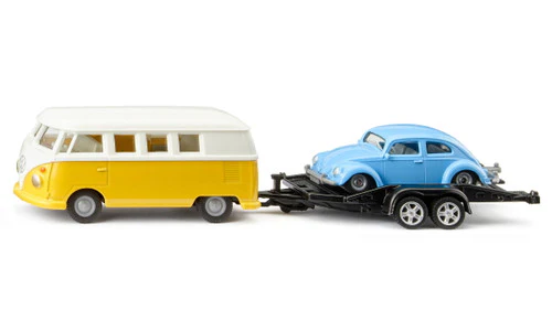 SIKU 2567 VW T1 WITH TRAILER AND BEETLE