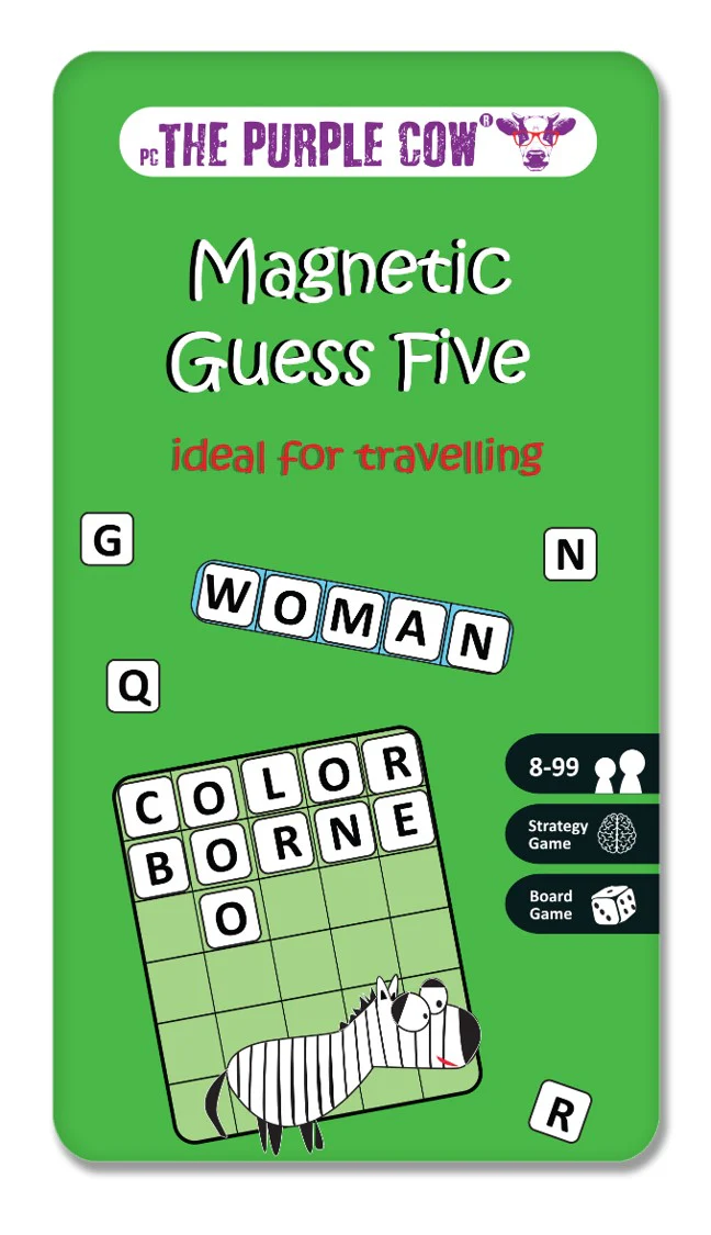 THE PURPLE COW TRAVEL TIN GAME - MAGNETIC GUESS FIVE