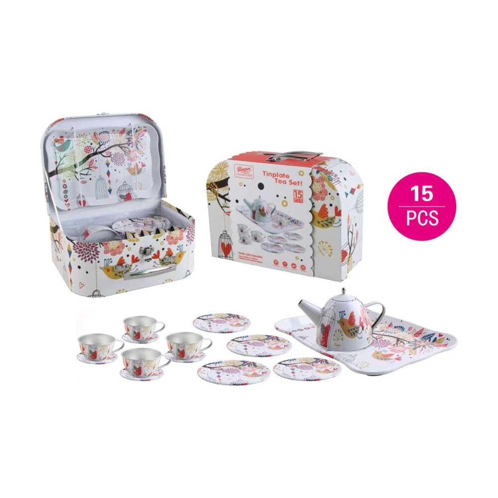 TINPLATE METAL TEA SET 15 PIECES - ASSORTED DESIGNS - Image 3