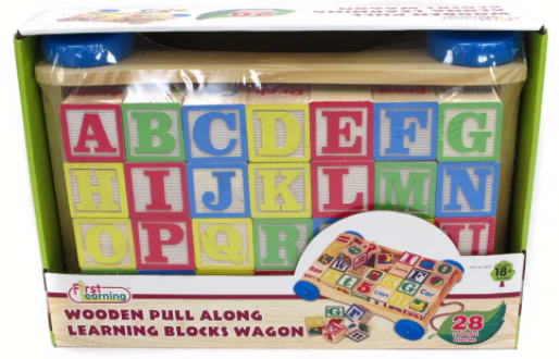 WOODEN PULL ALONG BLOCKS WAGON
