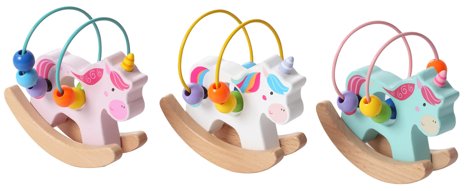 WOODEN UNICORN BEAD MAZE WITH ROCKING BASE